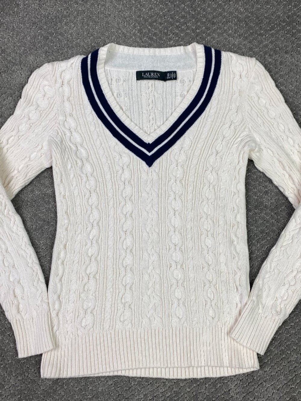 Lauren Ralph Lauren Cable Knit Cricket Sweater Womens XS Ivory Tennis Preppy